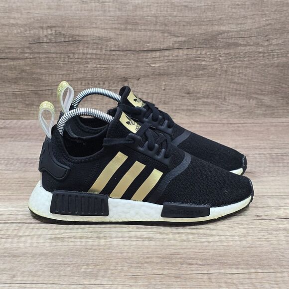 Adidas NMD R1 Metallic Formstrip Women's Sz 7 Black Gold Running Shoes (FX8833) - Picture 1 of 9